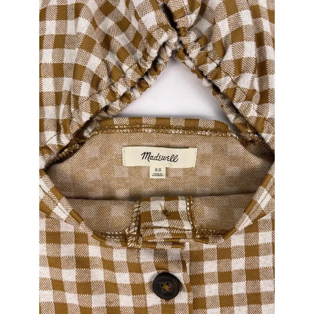 Madewell Brown Gingham Puff Sleeve Button Front Blouse Size XS Cottagecore